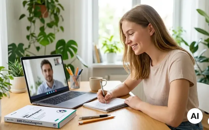 Studentin im Mentoring-Videocall am Laptop