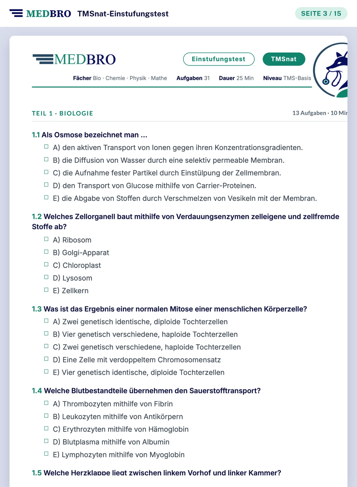 Aufgaben des TMSnat-Einstufungstests auf dem Tablet
